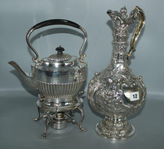 Plated claret jug & kettle